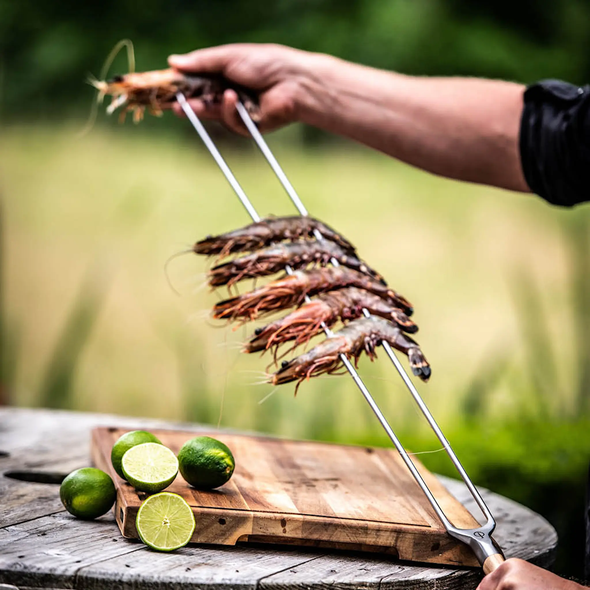 Forged Churrasco gaffelspett grillspett 60 cm stål/olivträ