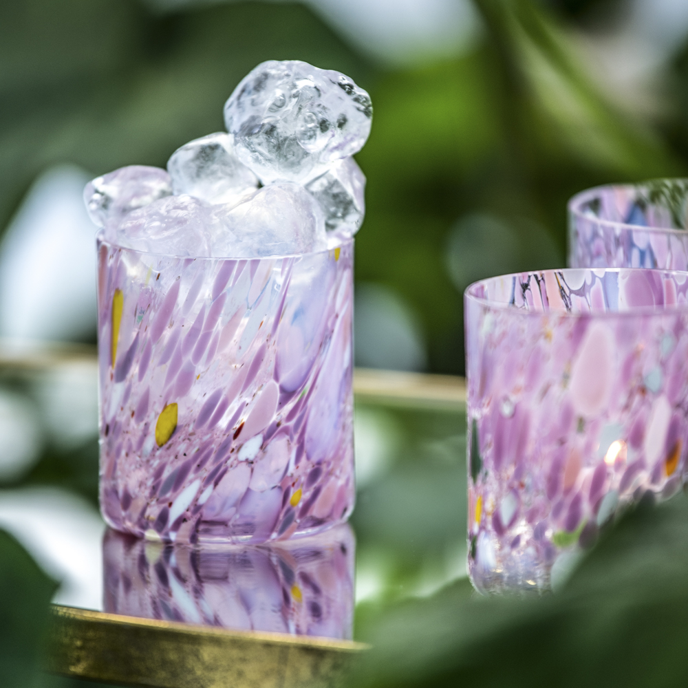 Magnor Swirl drikkeglass/lykt 35 cl rosa multi