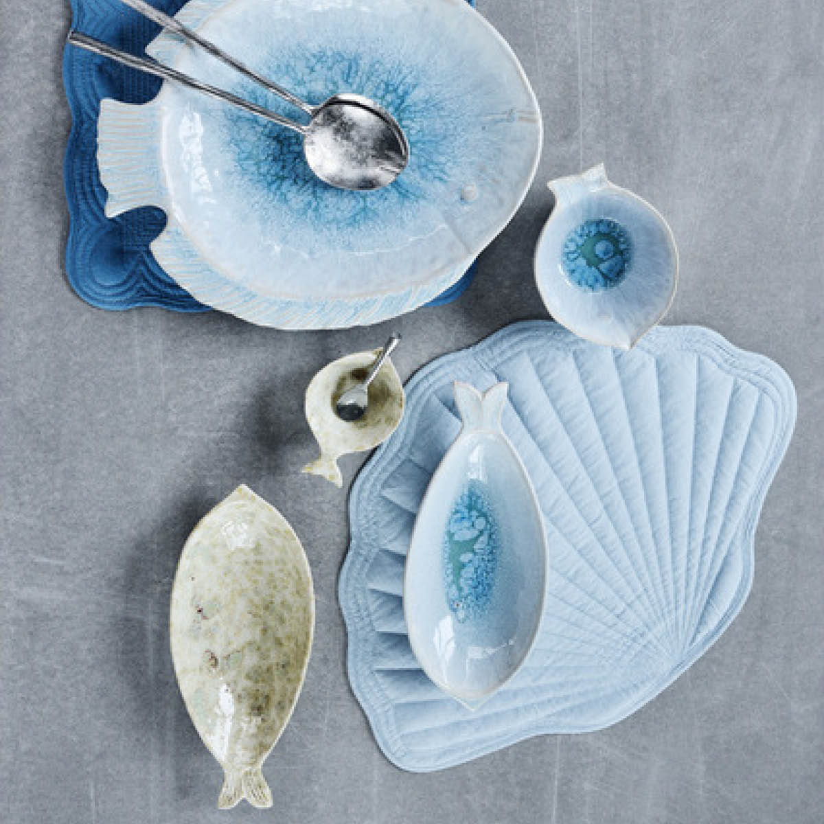 Lene Bjerre Marinelle serveringsfat fisk 28 cm blå