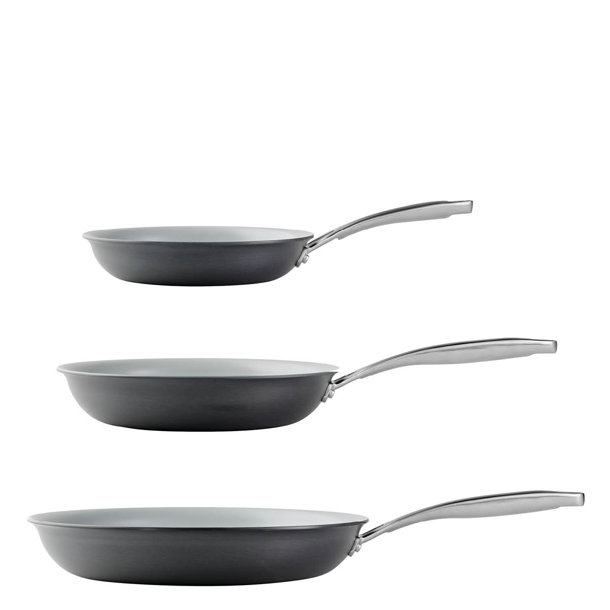 Tramontina Hard Anodized stekepannesett 3 stk 20 cm + 25 cm + 30 cm grå