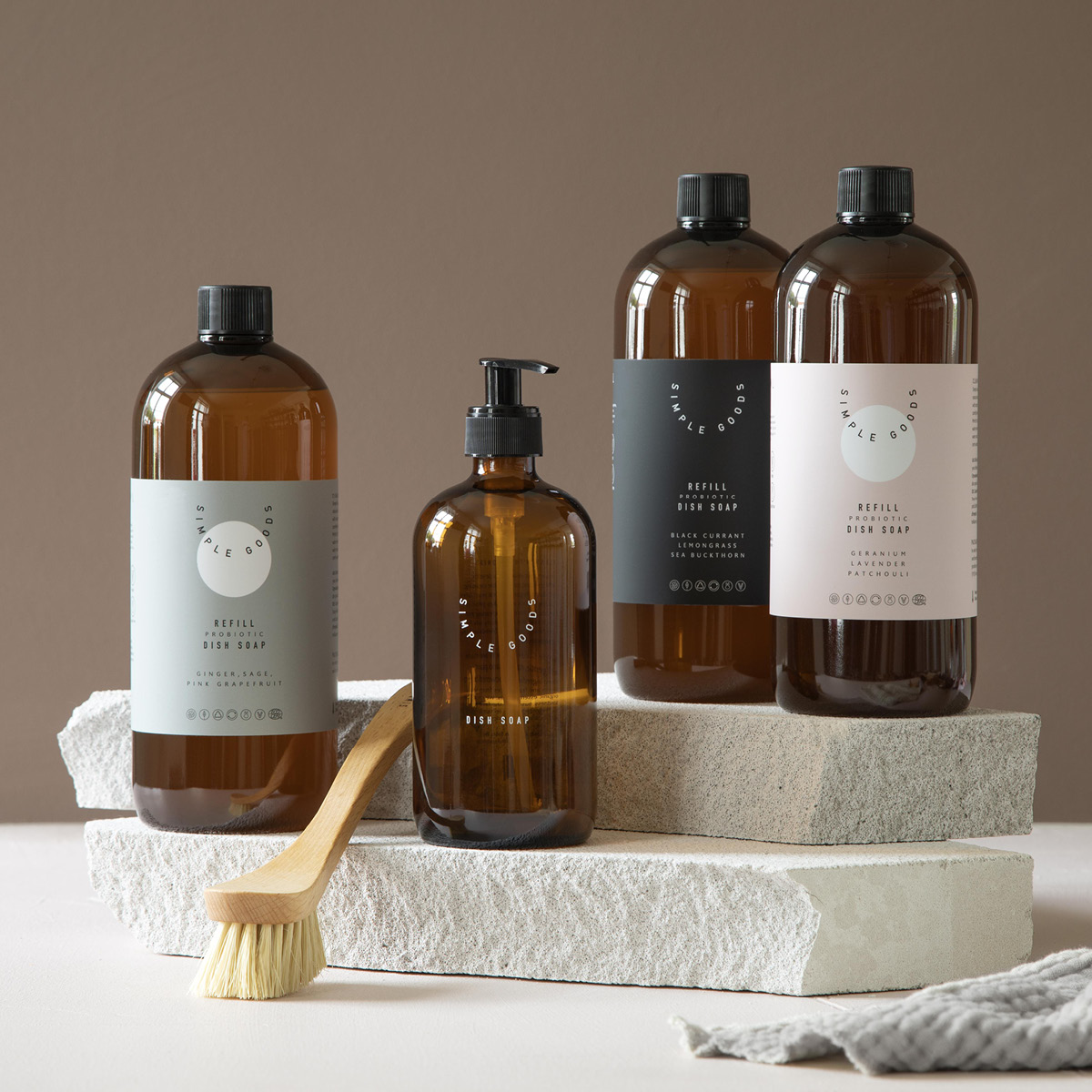 Simple Goods Empty glass bottle tom såpedispenser 500 ml Dish Soap brun