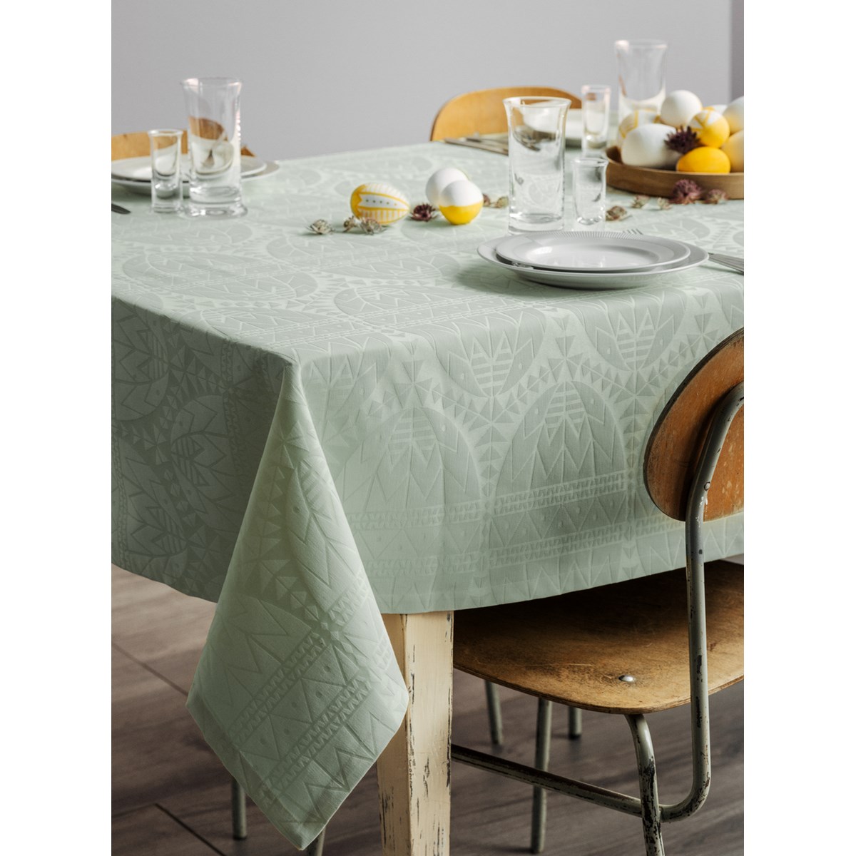 Juna Easter Damastiliina 150x320 cm Vaaleanvihreä