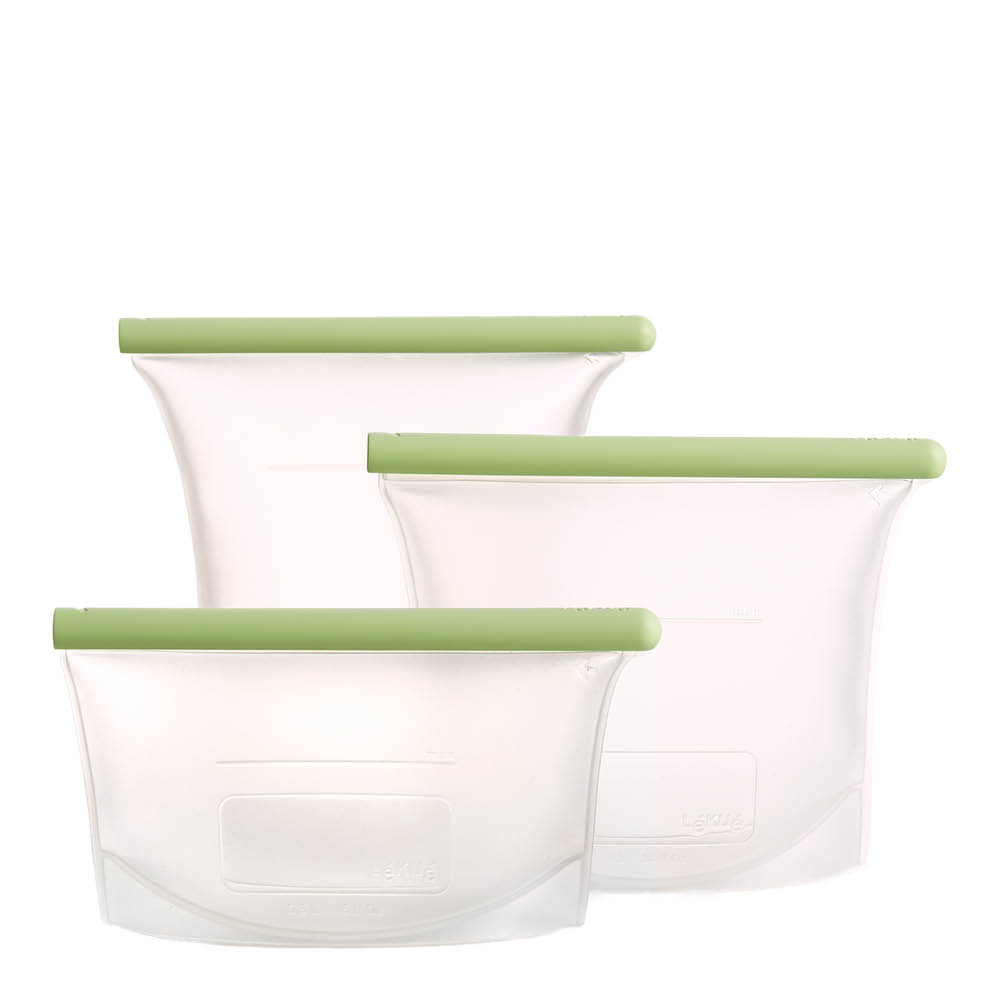 Lékué Återanvändbar silikonpåse 3 delar 0,5/1/1,5 L grön