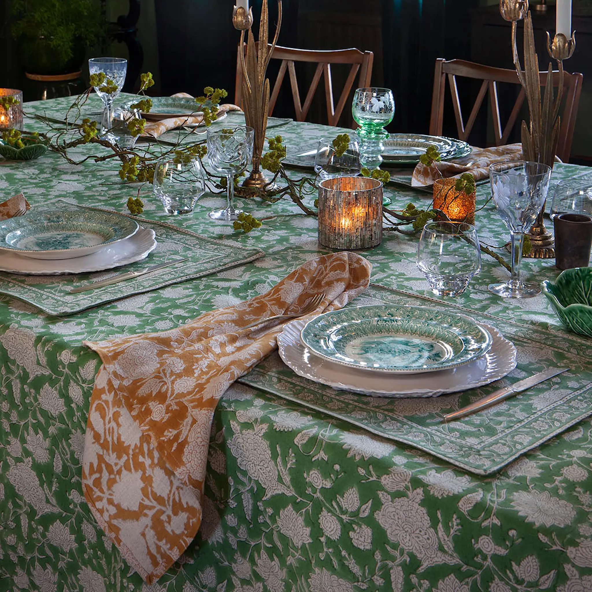 Chamois Indian Rose Pellava pöytäliina 170x270 cm Vihreä