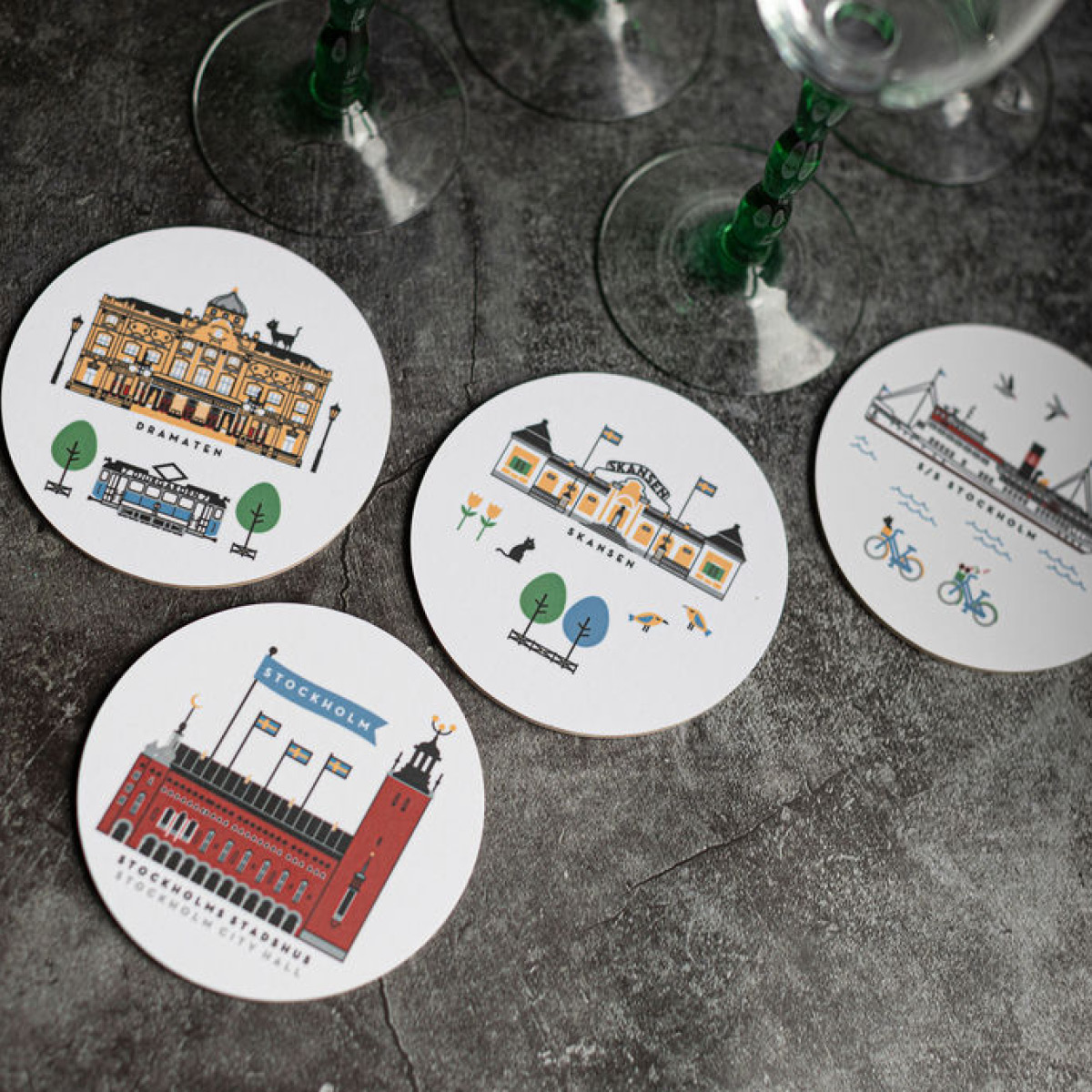 Citronelles Stockholm City glassbrikker 9 cm 4 stk multi