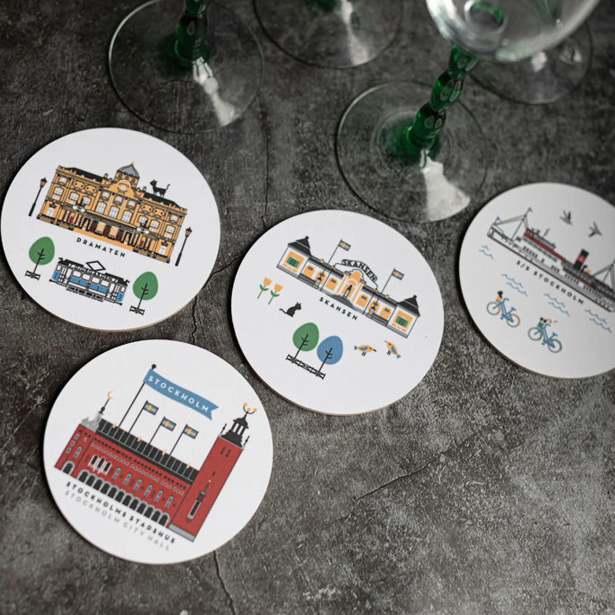 Citronelles Stockholm City Glasunderlägg 9 cm 4-pack Multi