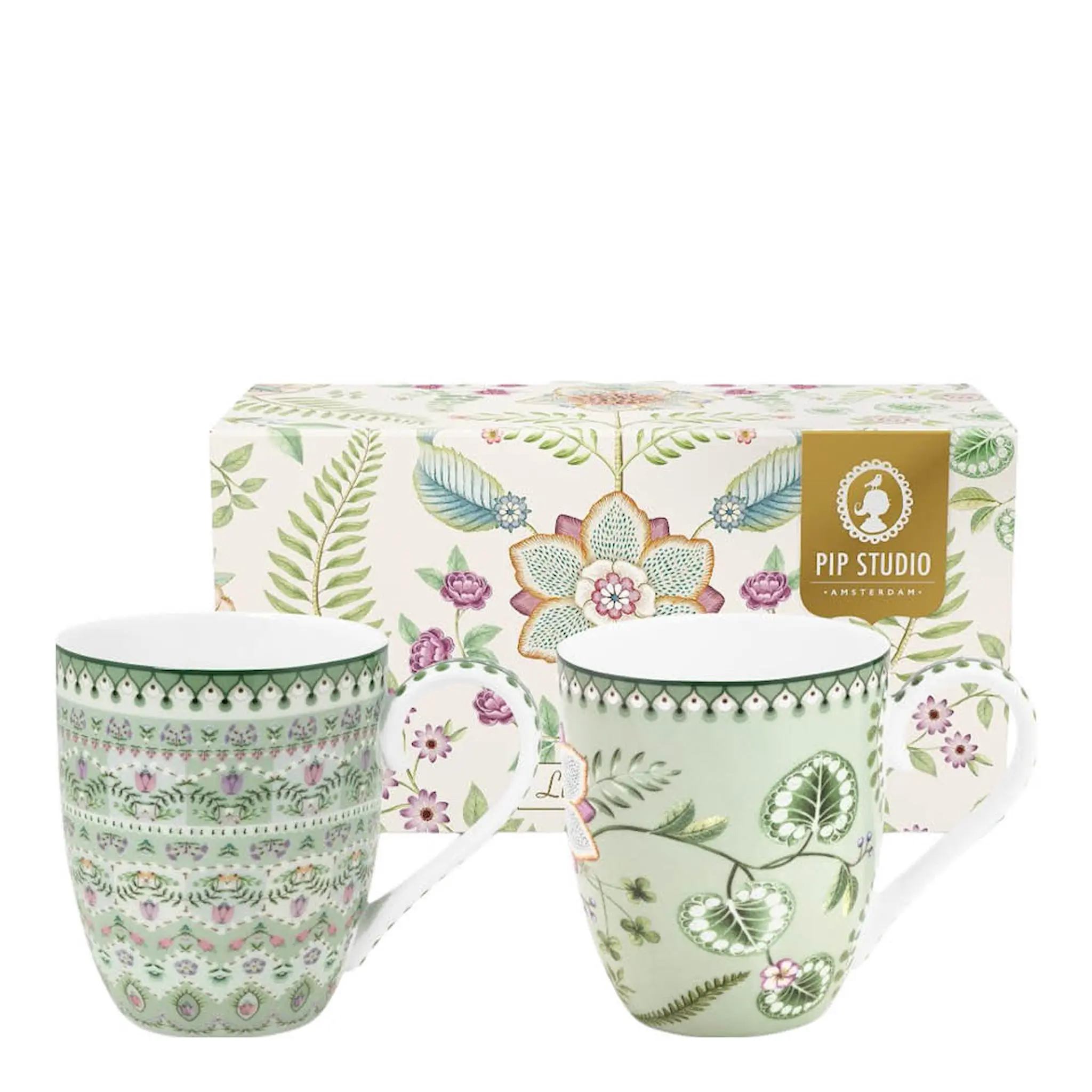Pip Studio Lilly & Lotus mugg XL 45 cl 2-pack ljusgrön