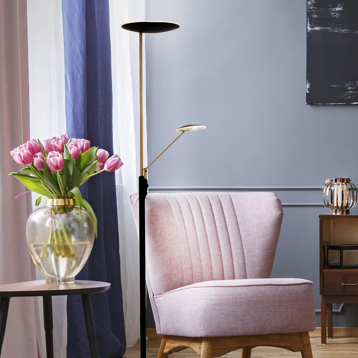 Aneta Lighting Cadiz uplight gulvlampe 186 cm svart/matt messing