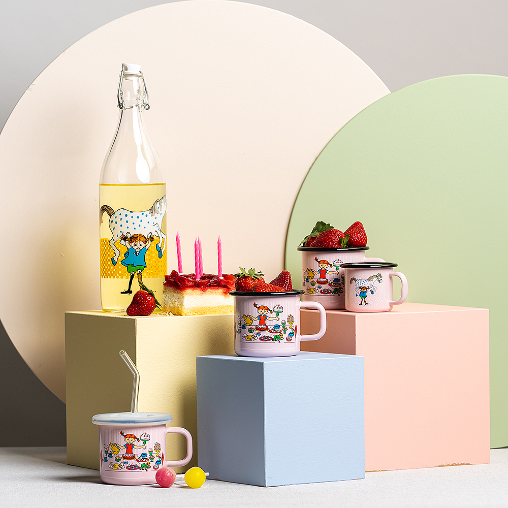 Muurla Pippi Långstrump Emaljmugg Födelsedagsfest 37 cl Rosa