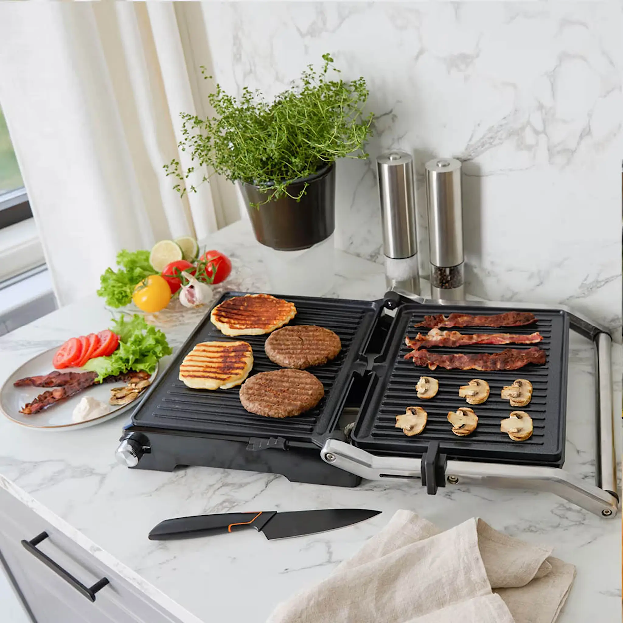 CHAMPION Bordsgrill 2-i-1 PG600 2000W rostfritt stål