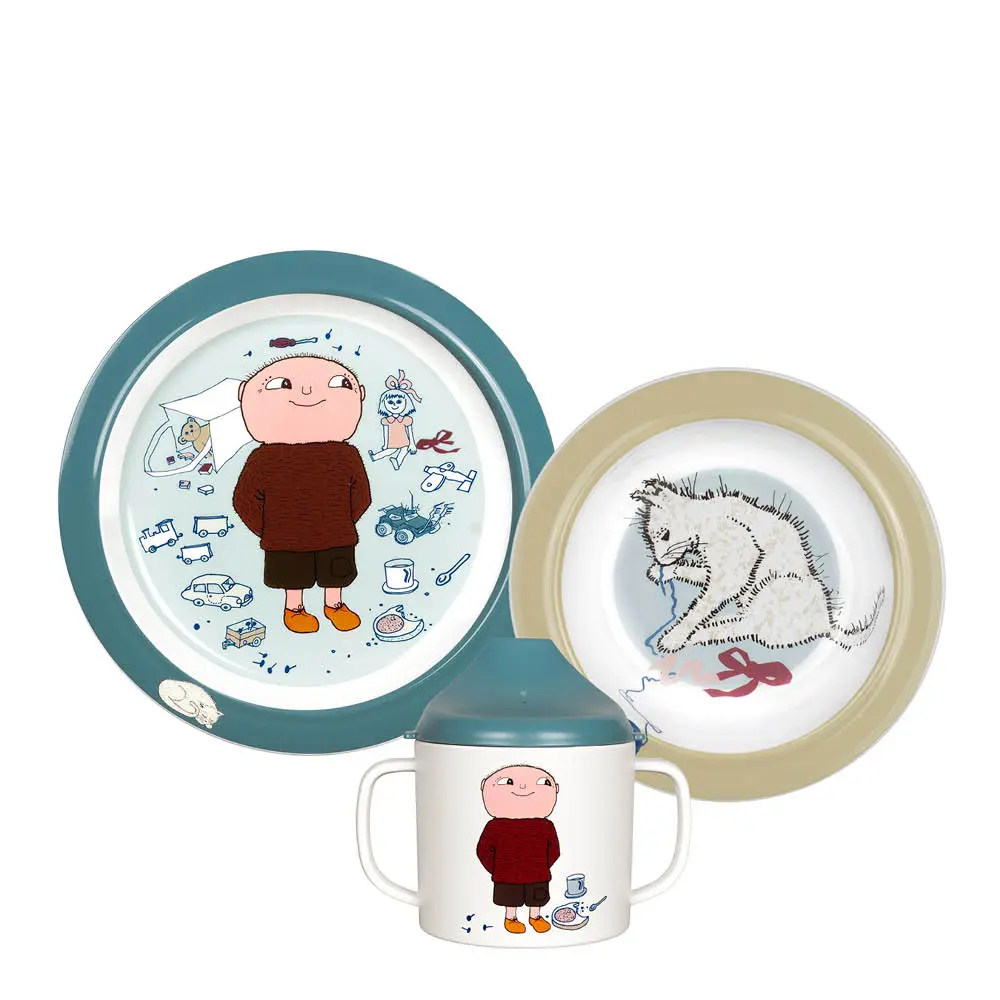 Albert Åberg barneservise 3 deler blå