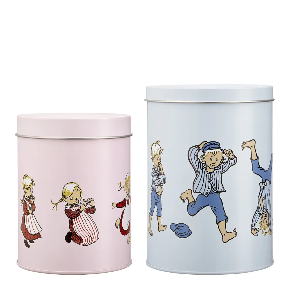 Emil metallbokser 17x11 cm 2 stk Emil og Ida blå/rosa