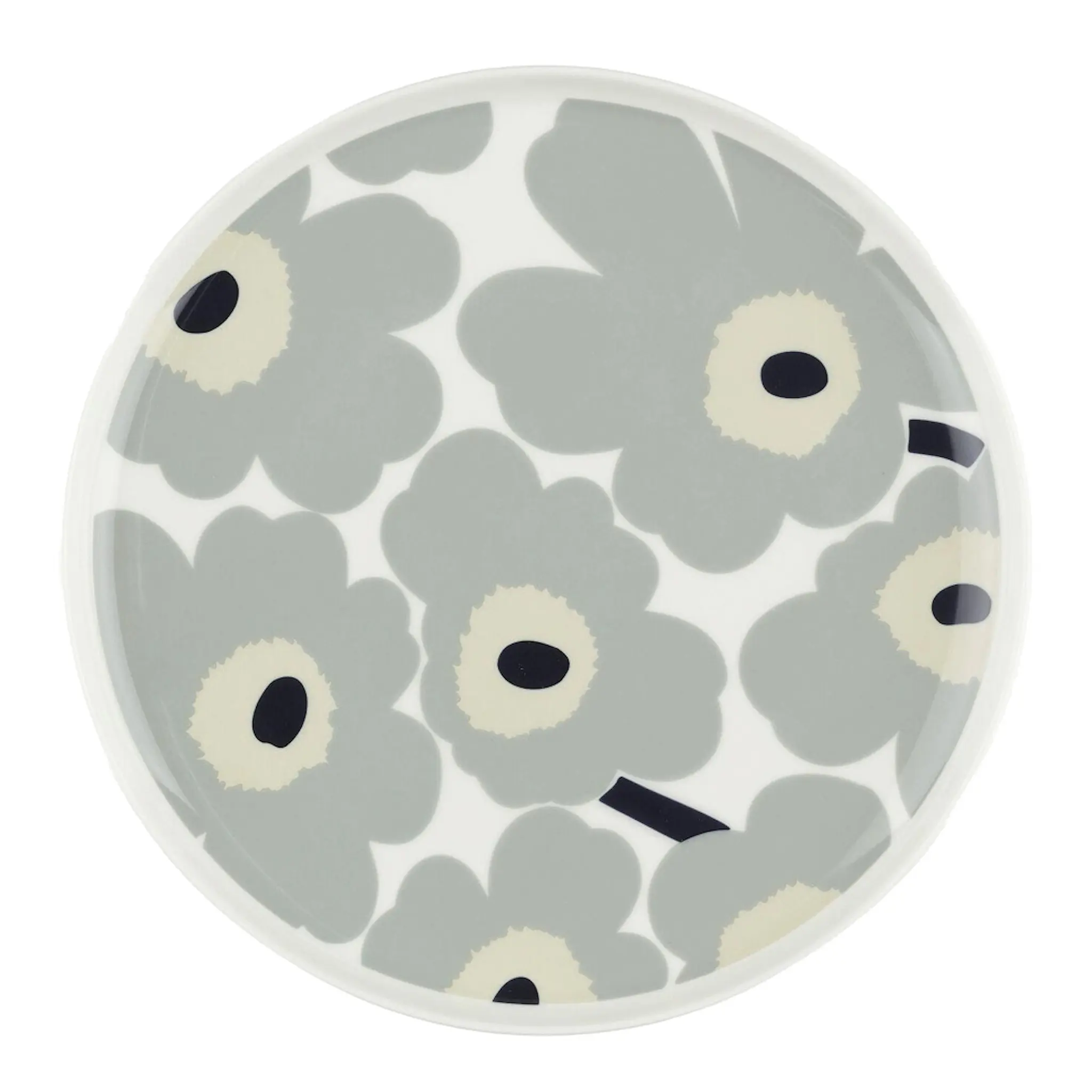 Marimekko Oiva unikko tallrik 25 cm vit/grå/sand/mörkblå