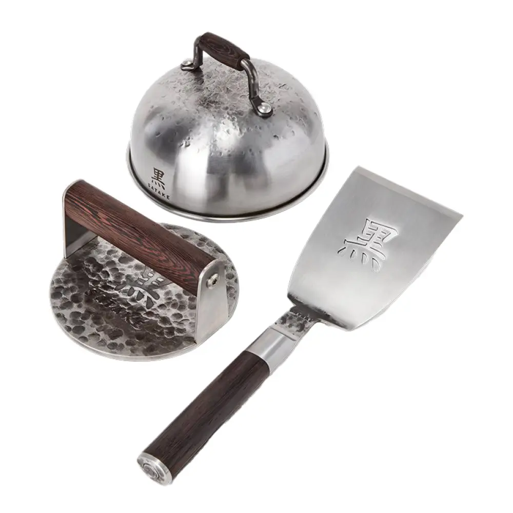 Kuro burgerpresse smashjern sett 3 deler brun/rustfri