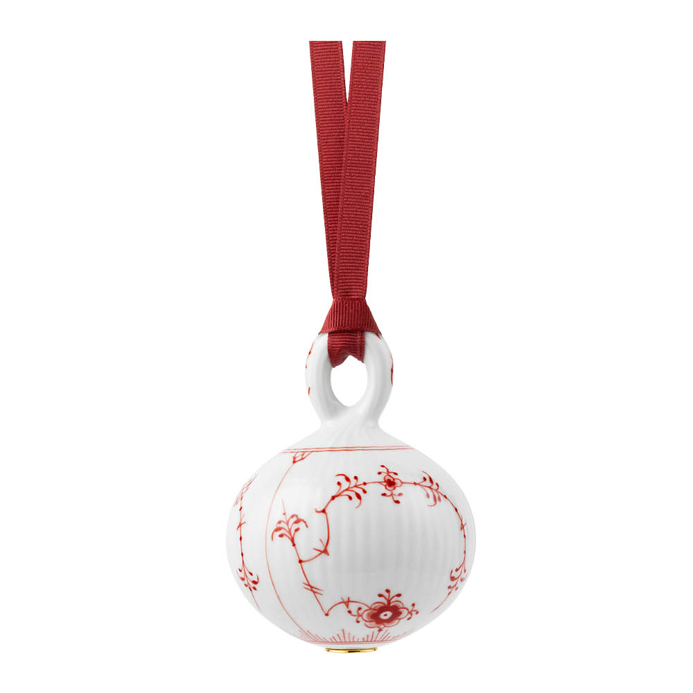 Royal Copenhagen Rød Musselmalt Riflet julekule 9,5 cm