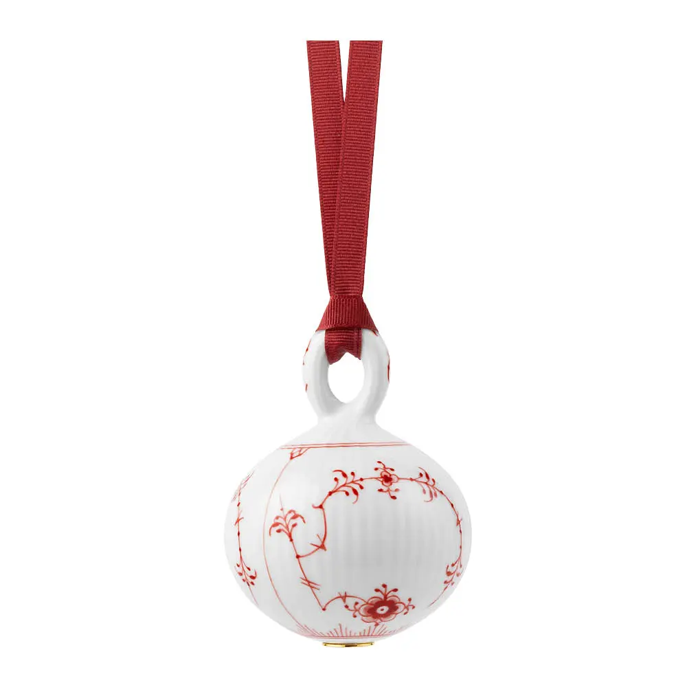 Rød Musselmalt Riflet julekule 9,5 cm