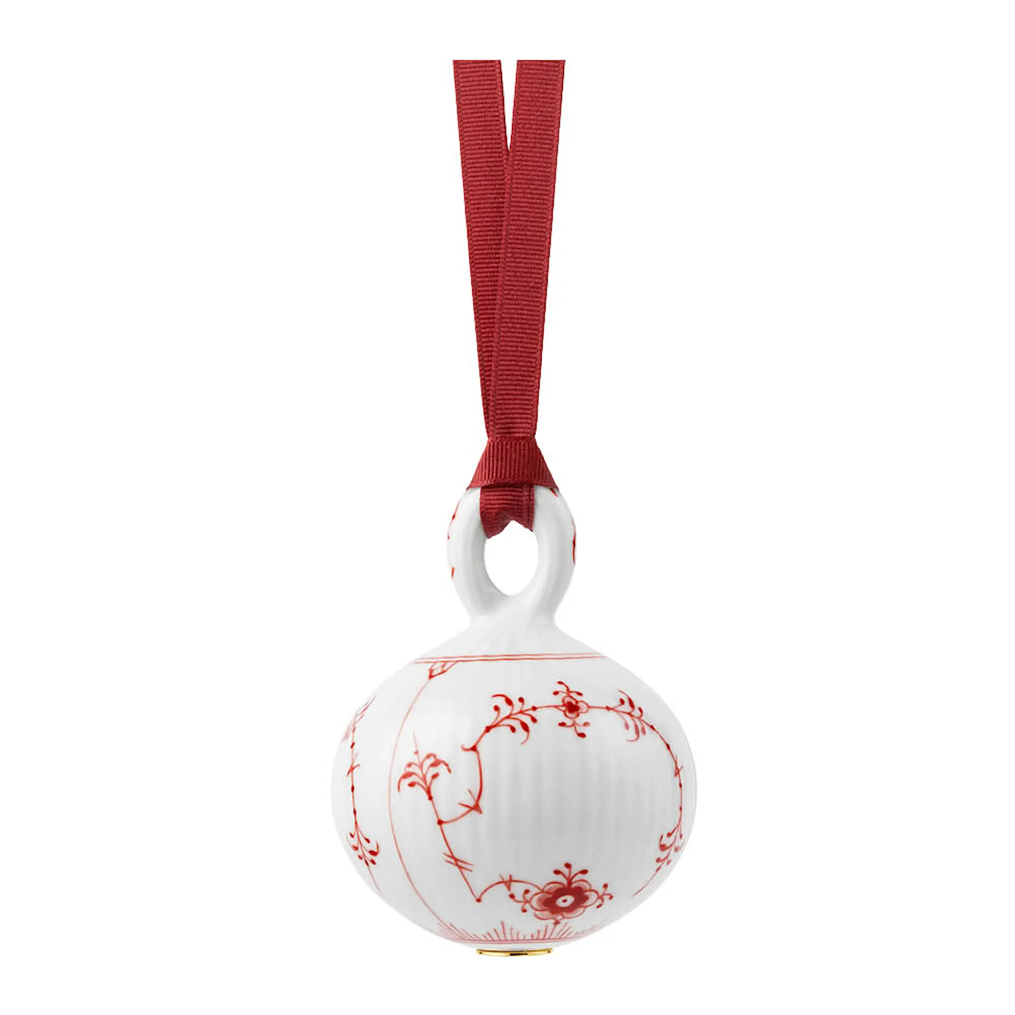 Royal Copenhagen Rød Musselmalt Riflet julekule 9,5 cm