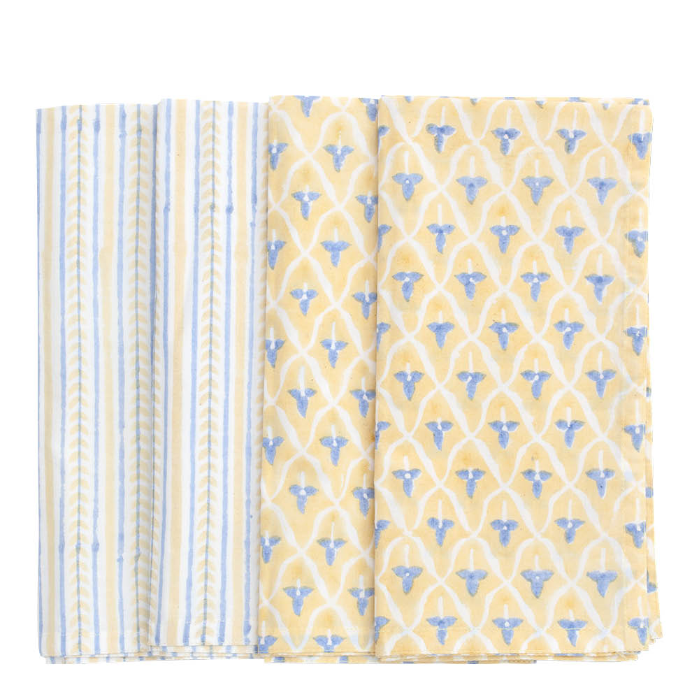 Chamois Tulip & Leaf servett 50x50 4-pack gul/blå