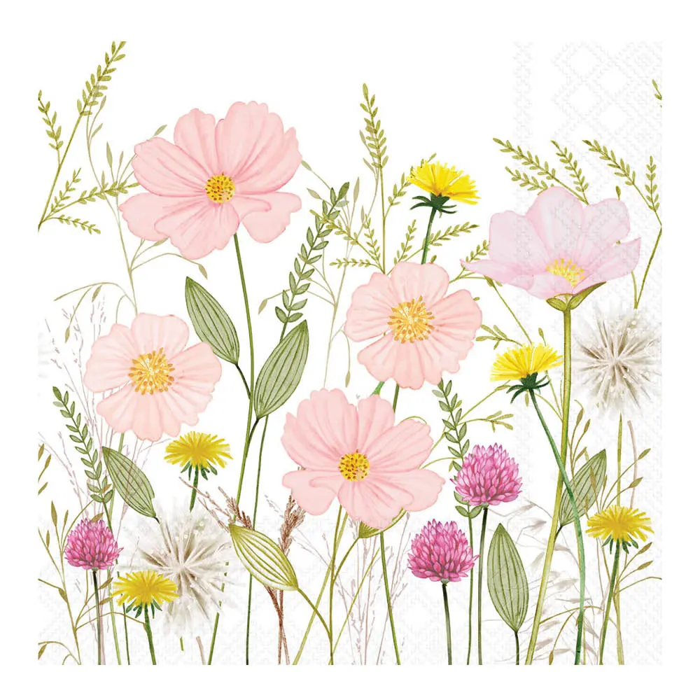 Servetti 33x33 cm 20 kpl Pastel Flowers White