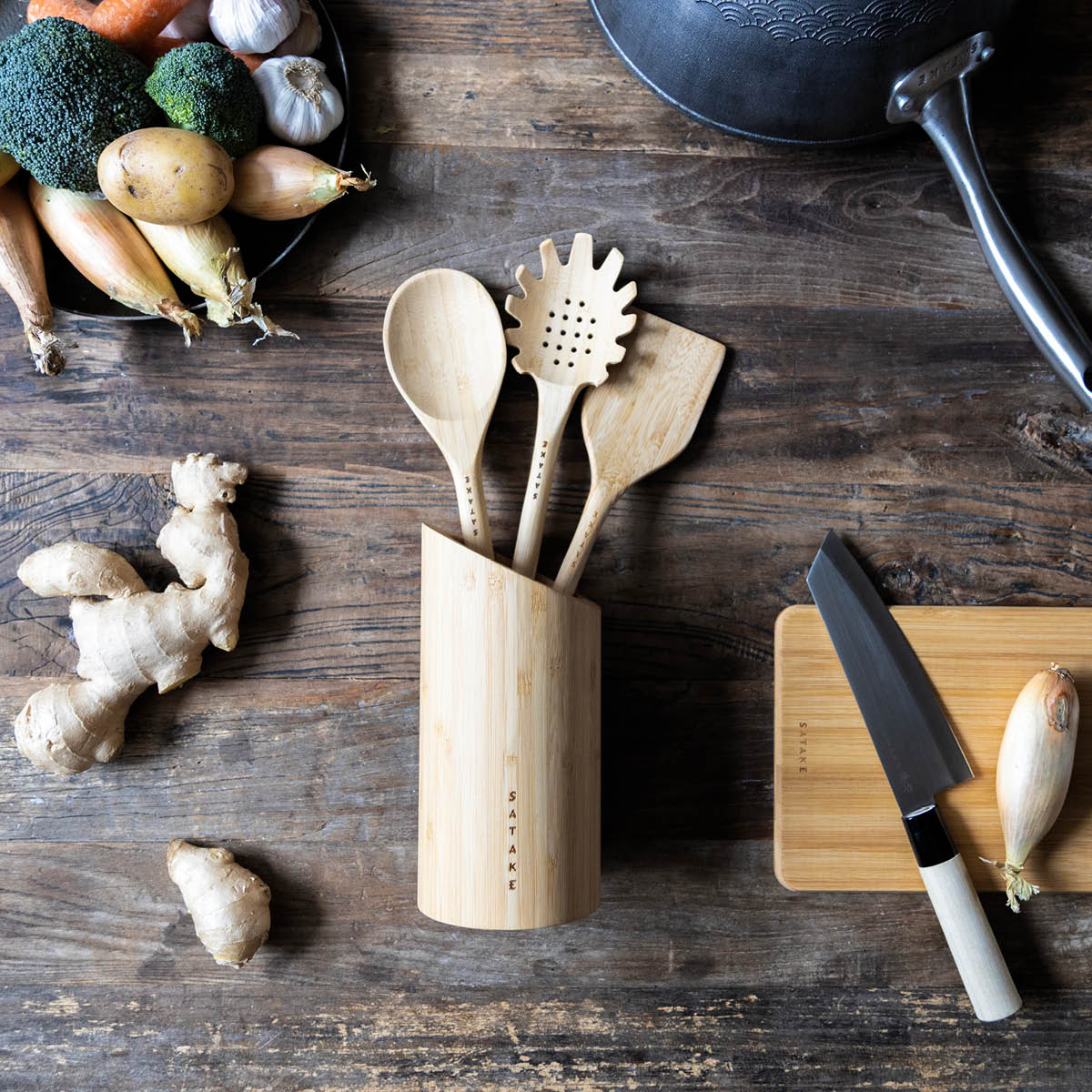 Satake Träredskap med redskapsställ 4 delar bambu