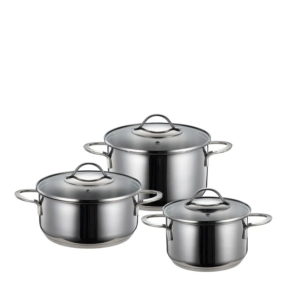 Kitchen Essentials kattilasetti 3 osaa 1,8/2,8/3,5 L kannella kiiltävä