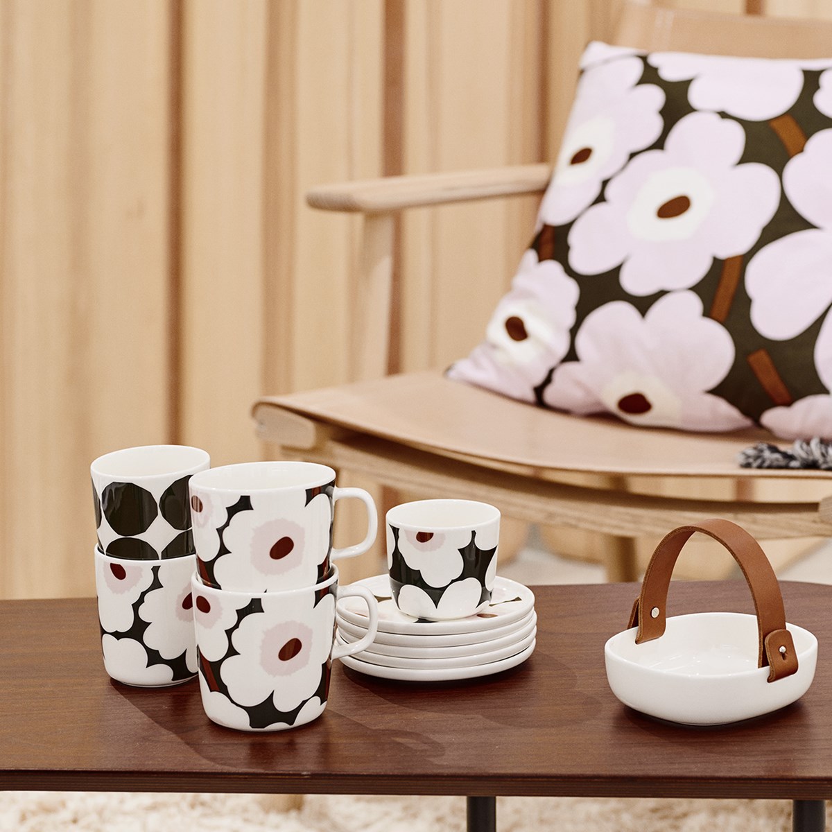 Marimekko Koppa Fat 14x20 cm Vit med läderhandtag