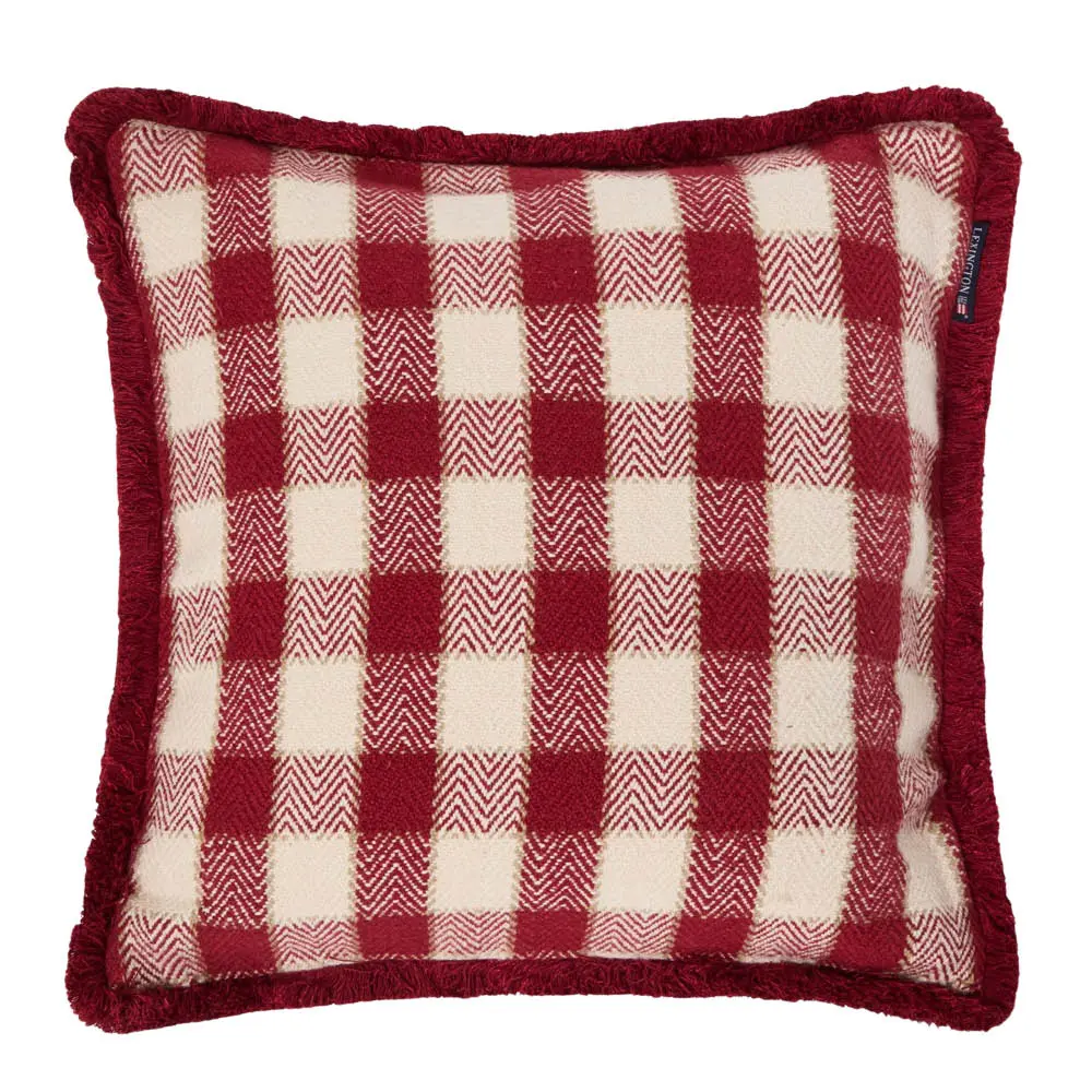 Ruudullinen hapsullinen tyynynpäällinen 50x50 cm punainen/vaaleabeige/beige