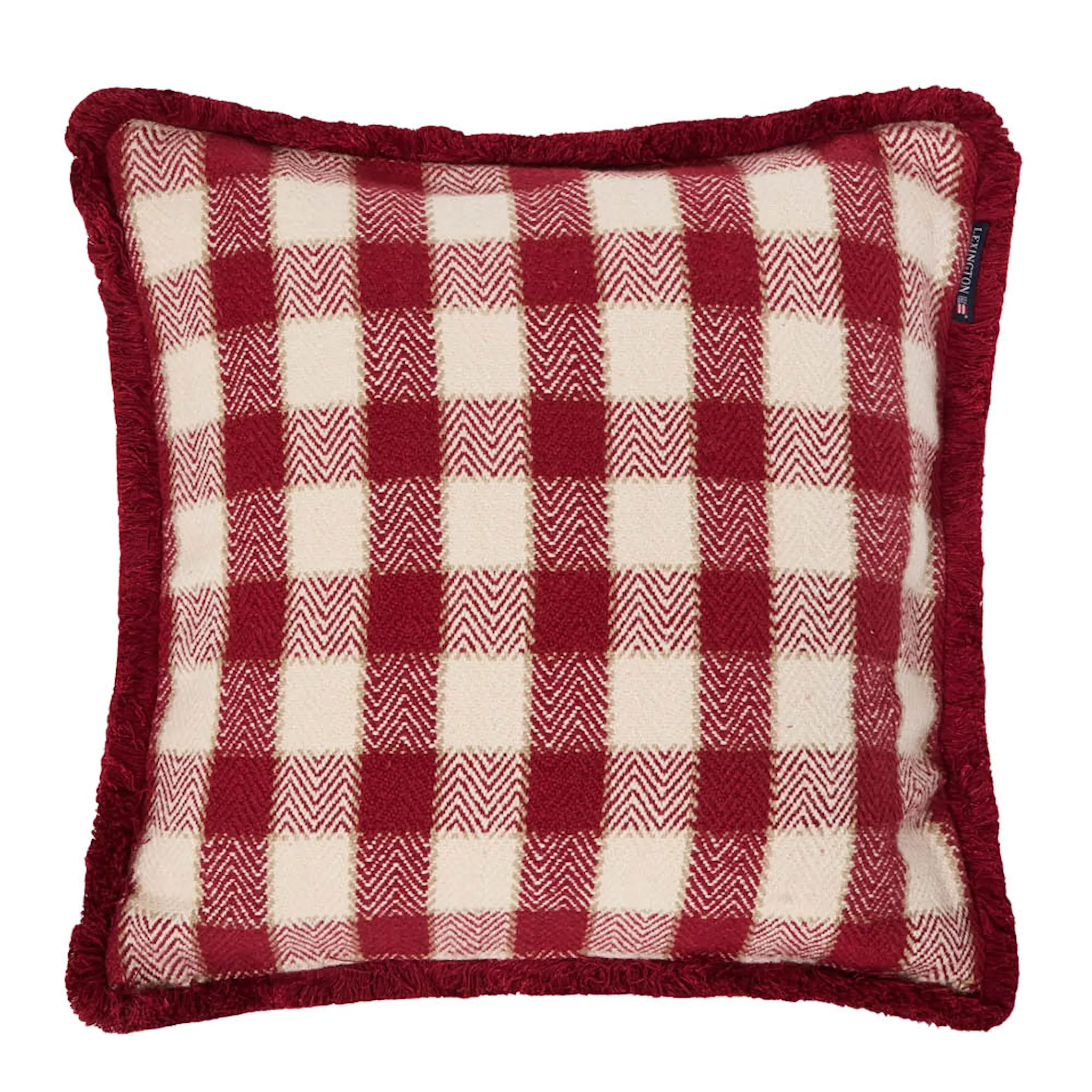 Lexington Kuddfodral med fransar 50x50 cm rutig röd/ljusbeige/beige