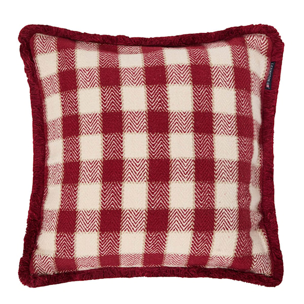 Kuddfodral med fransar 50x50 cm rutig röd/ljusbeige/beige