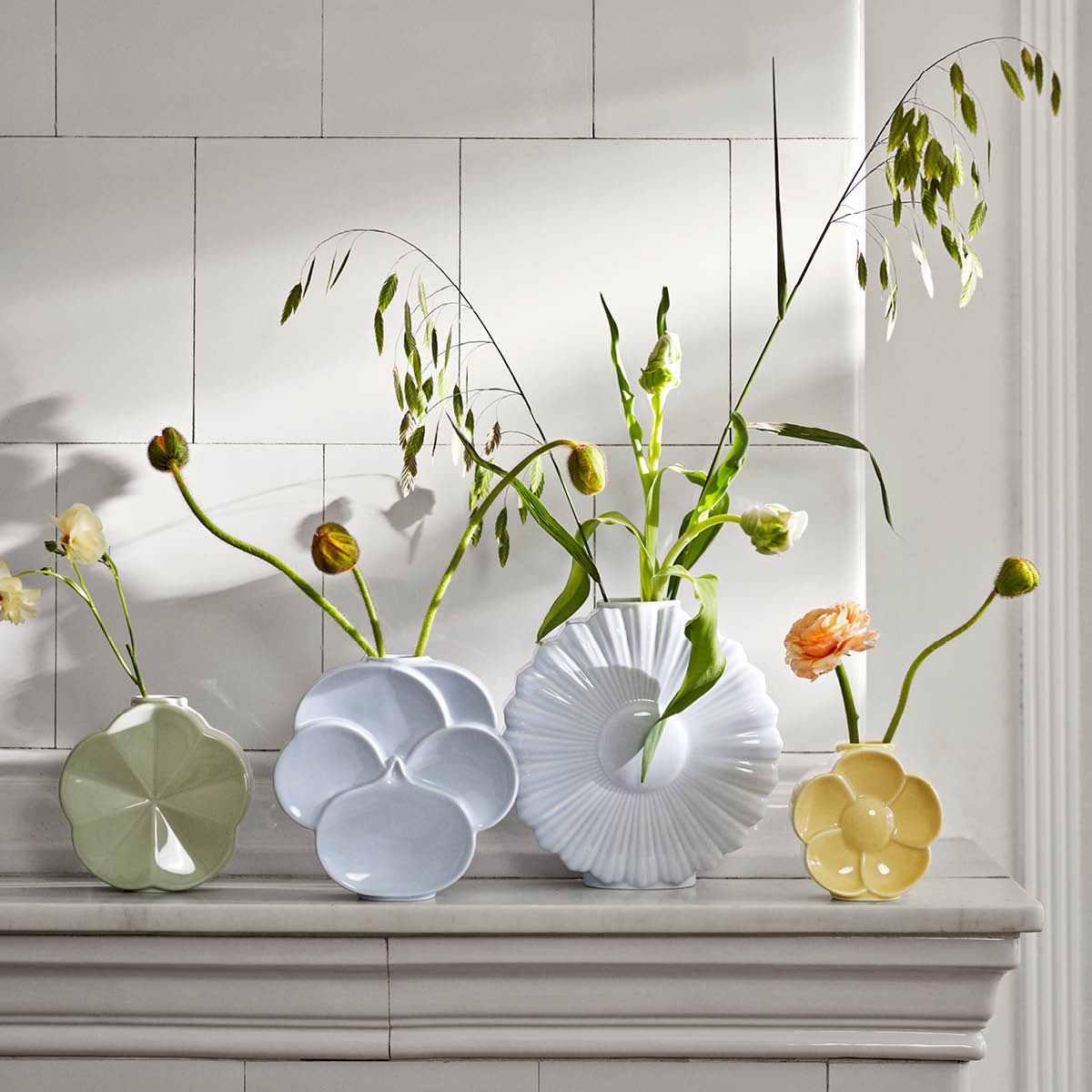 Lyngby Porcelæn Flower vas prästkrage 21 cm vit