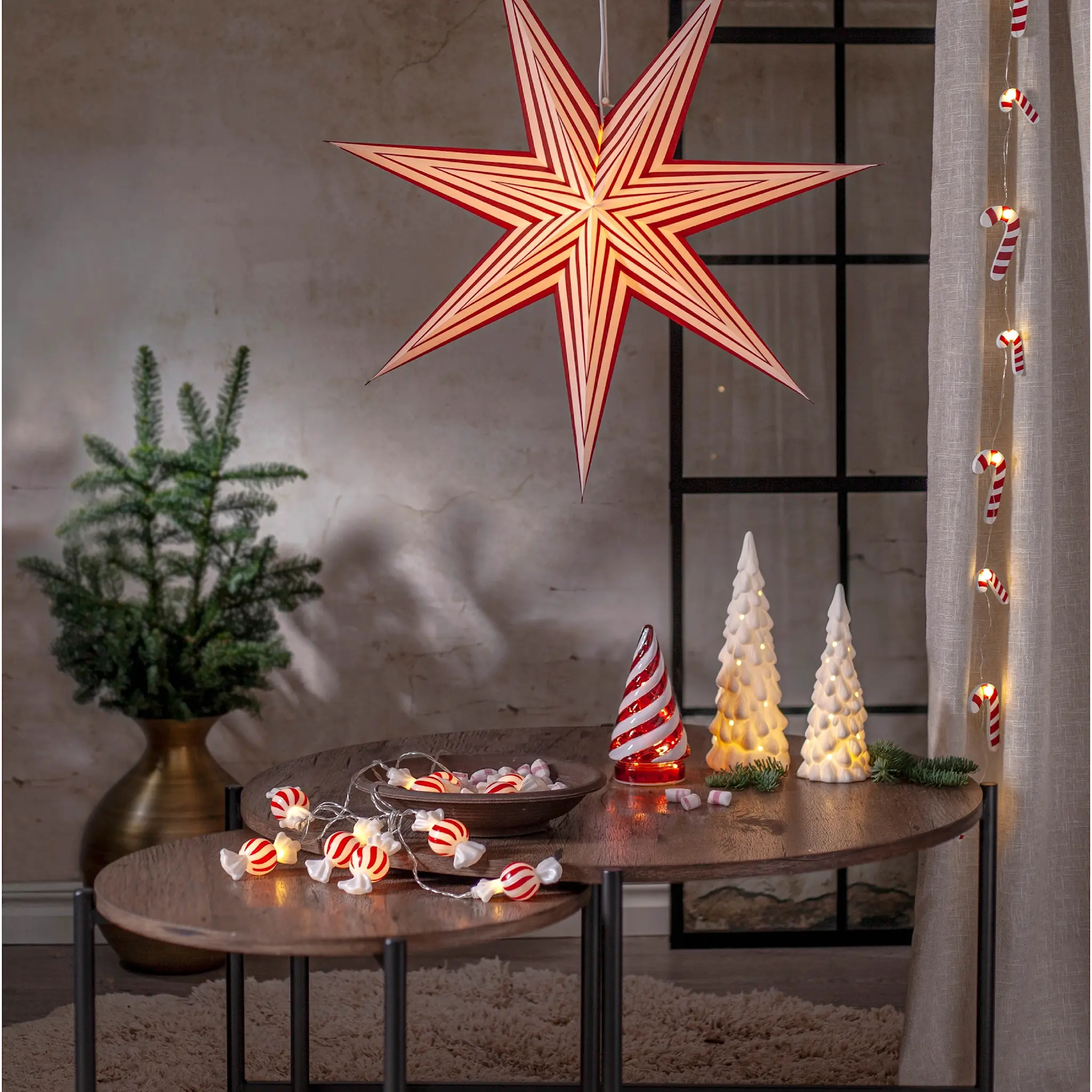 Star Trading Candy Tree bordsdekoration LED 16 cm röd/vit