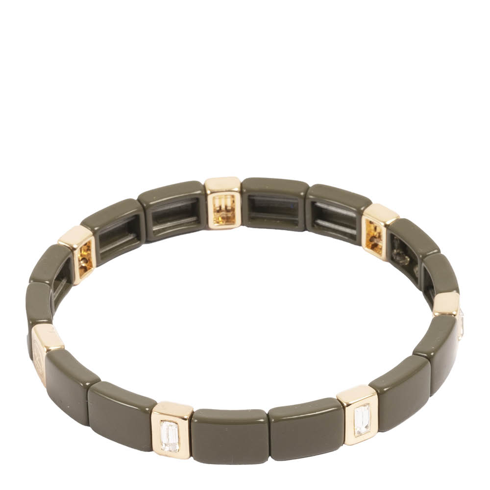 A&C Oslo AS Enamel Tiles Crystal Line armband emalj army green/guld/kristall