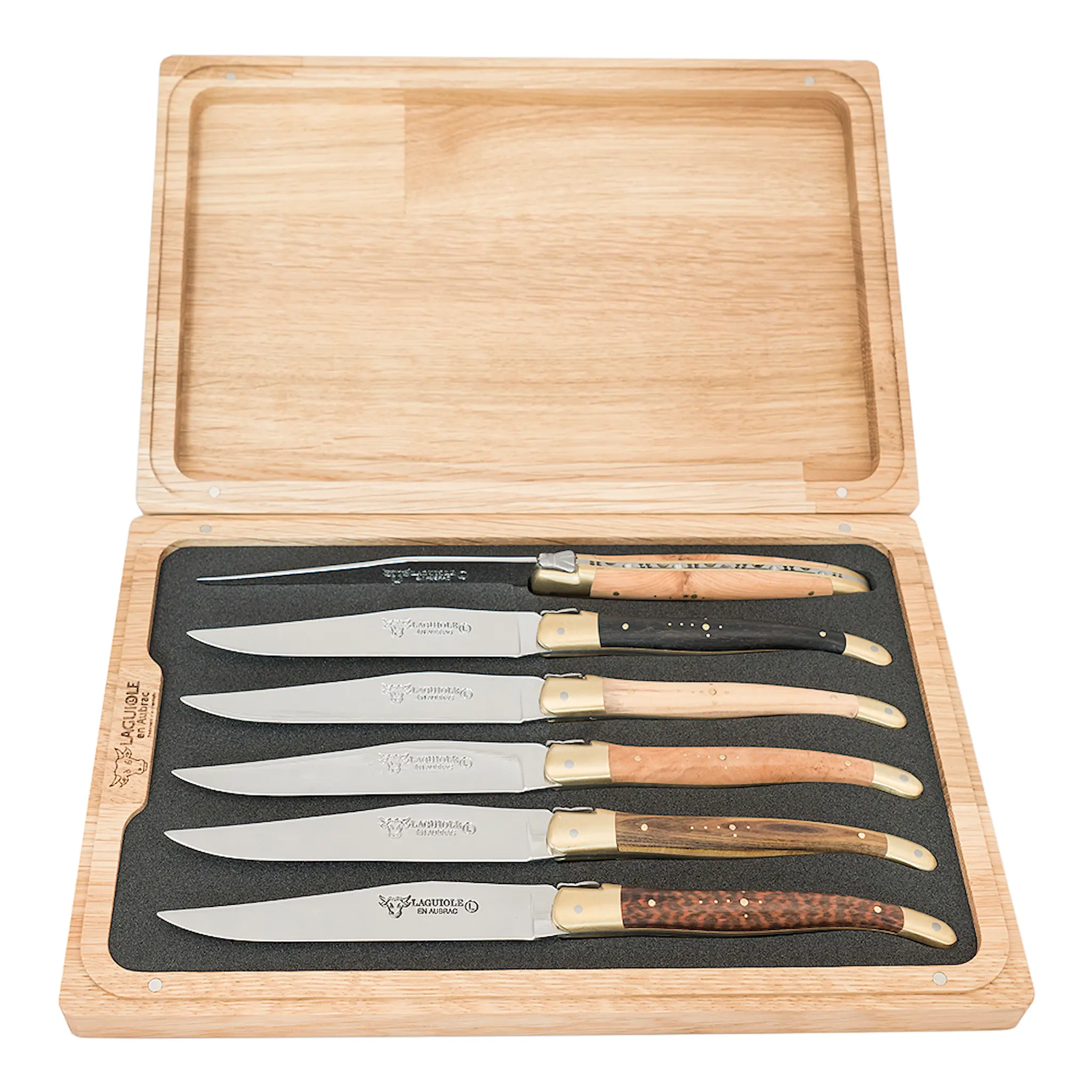 Laguiole en Aubrac Stekkniv 6-pack Mixade träslag/Rostfri