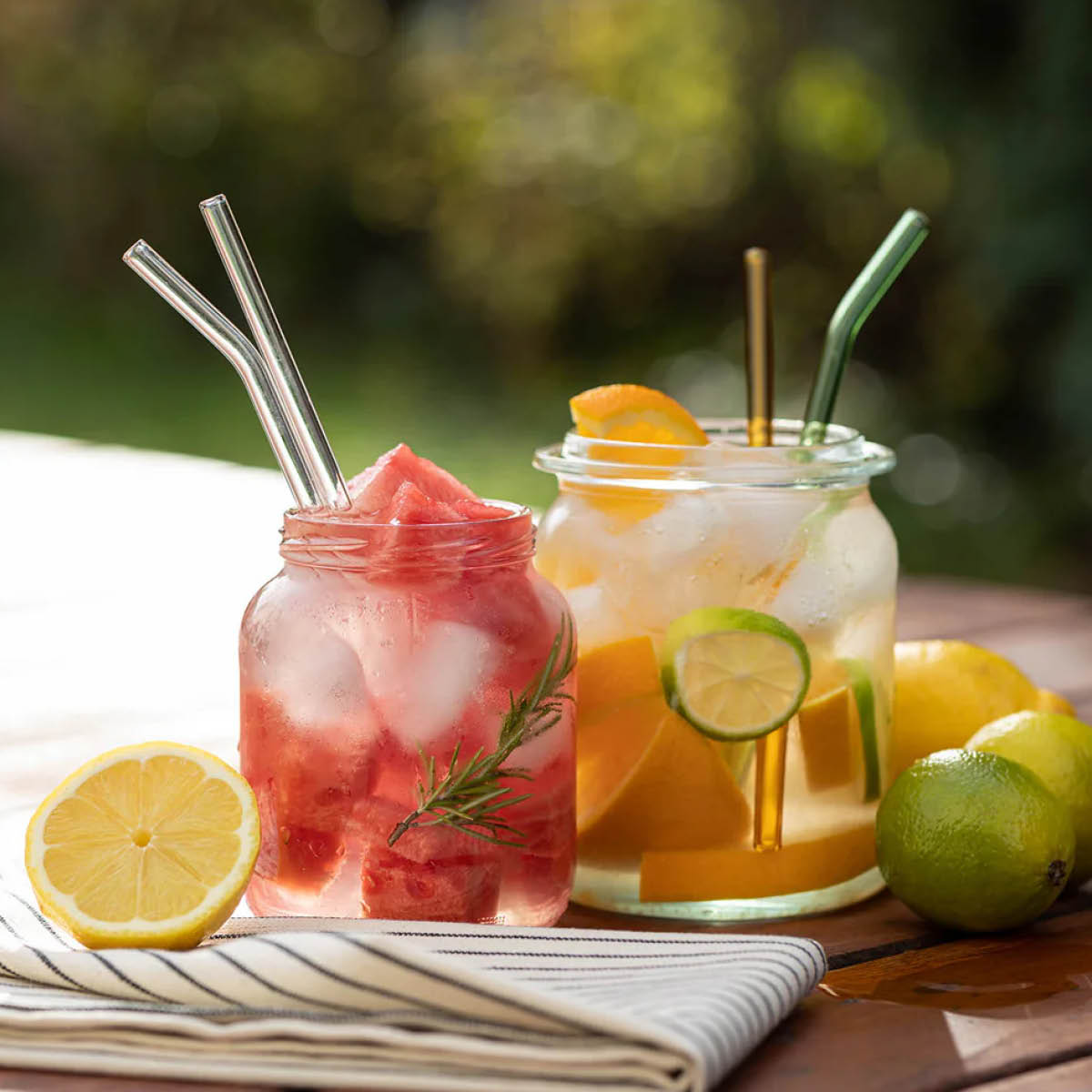 Tranquillo Rainbow sugrör i glas 21,5 cm 6-pack grön/grå/orange