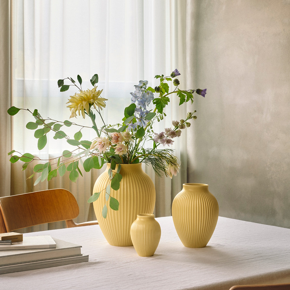 Knabstrup Keramik Ripple Maljakko 20 cm Keltainen