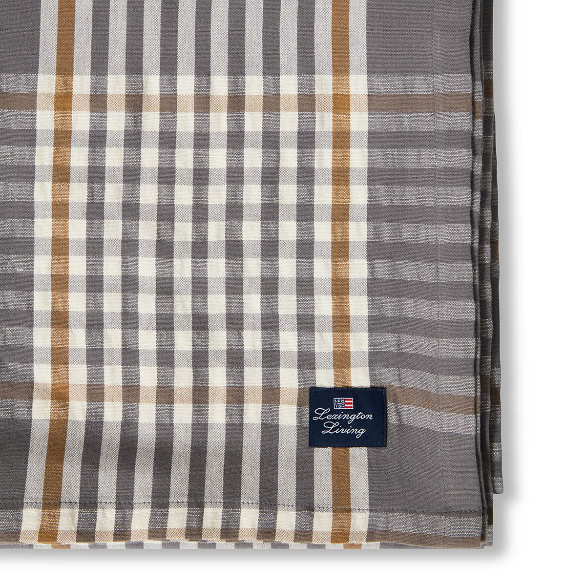 Lexington Rutig duk 150x350 cm grå/vit/fudge