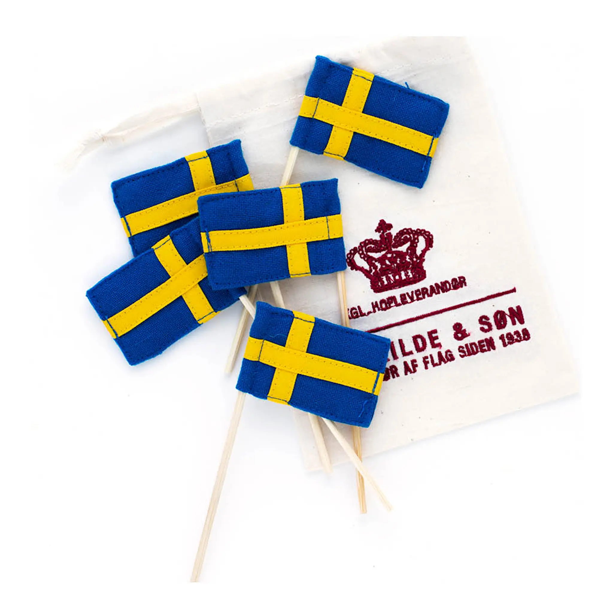 Langkilde & Søn Tårtflagga i äkta flaggduk 13 cm 5-pack svenska flaggan