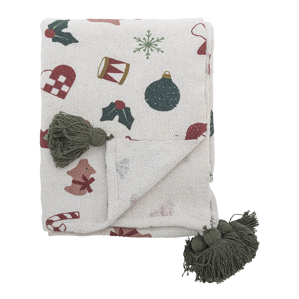 Bloomingville Yule pledd i resirkulert bomull 130x160 cm julemotiv