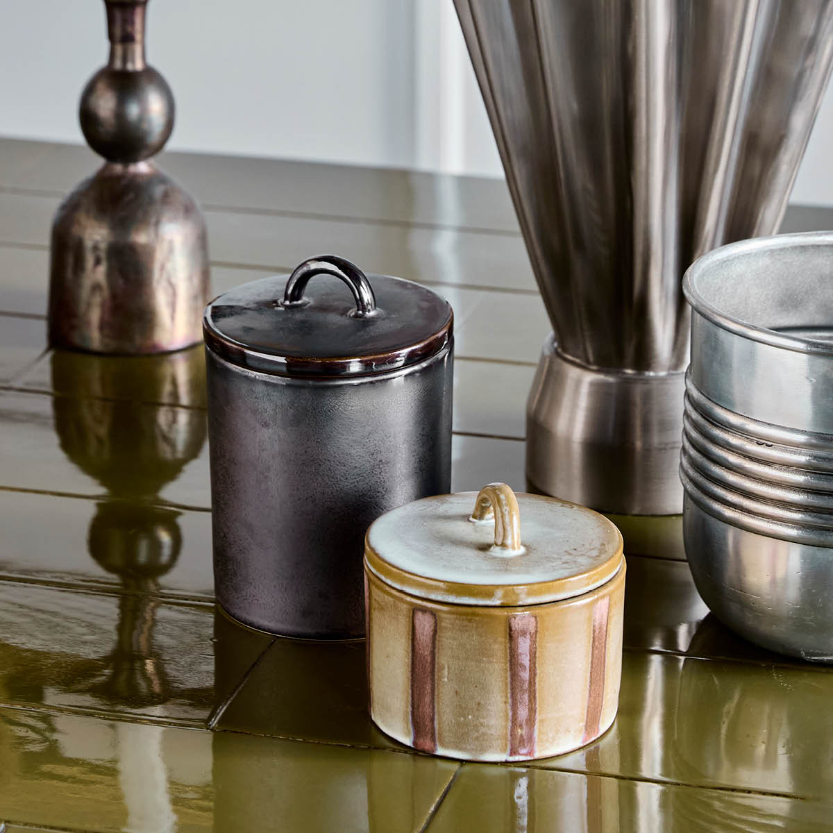 House Doctor Tallic förvaringsburk 2 delar svart/sand