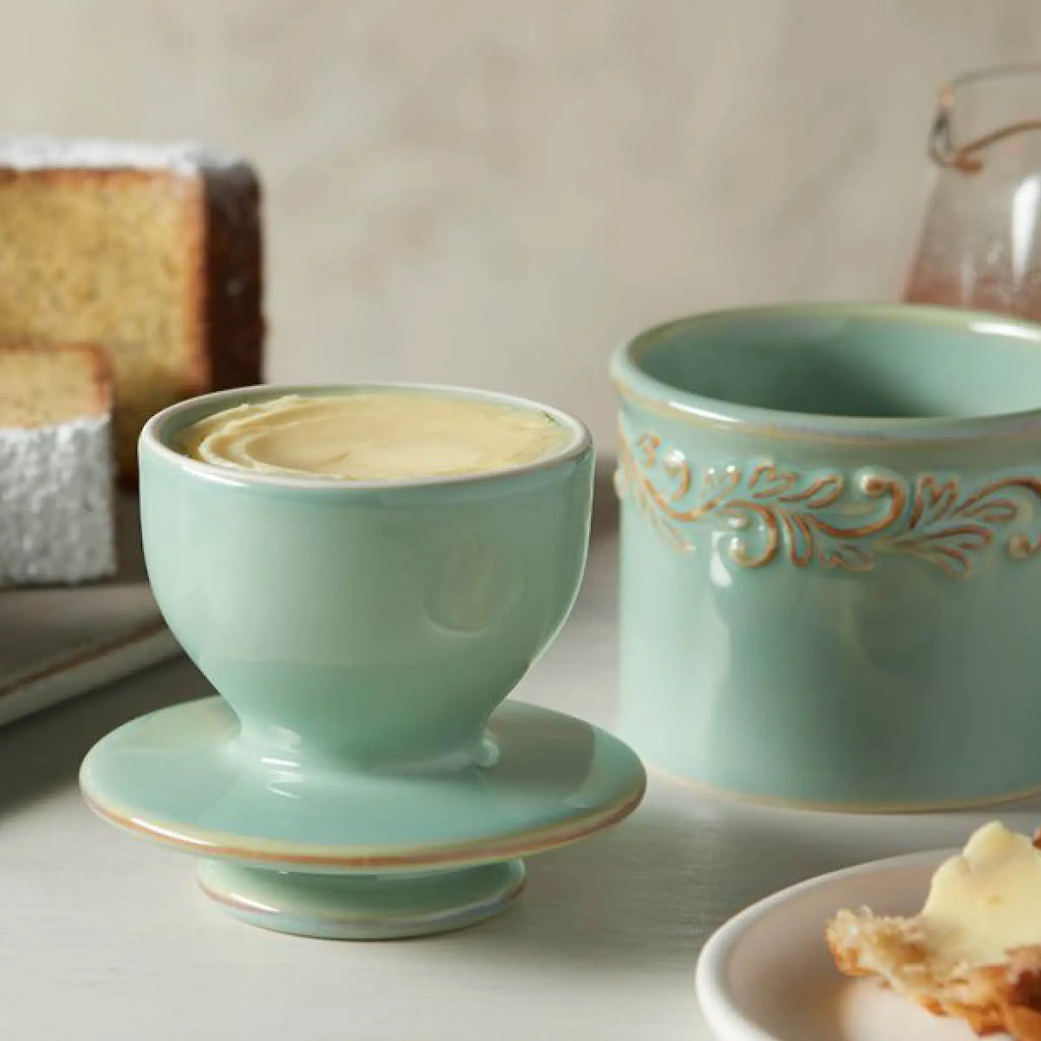 Butter Bell Crock Antique smørklokke havgrønn