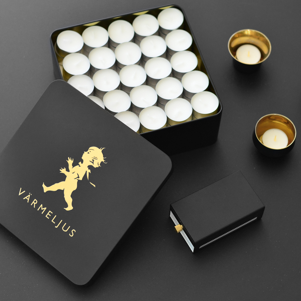 SOLSTICKAN Telysboks for 100 lys svart/gull