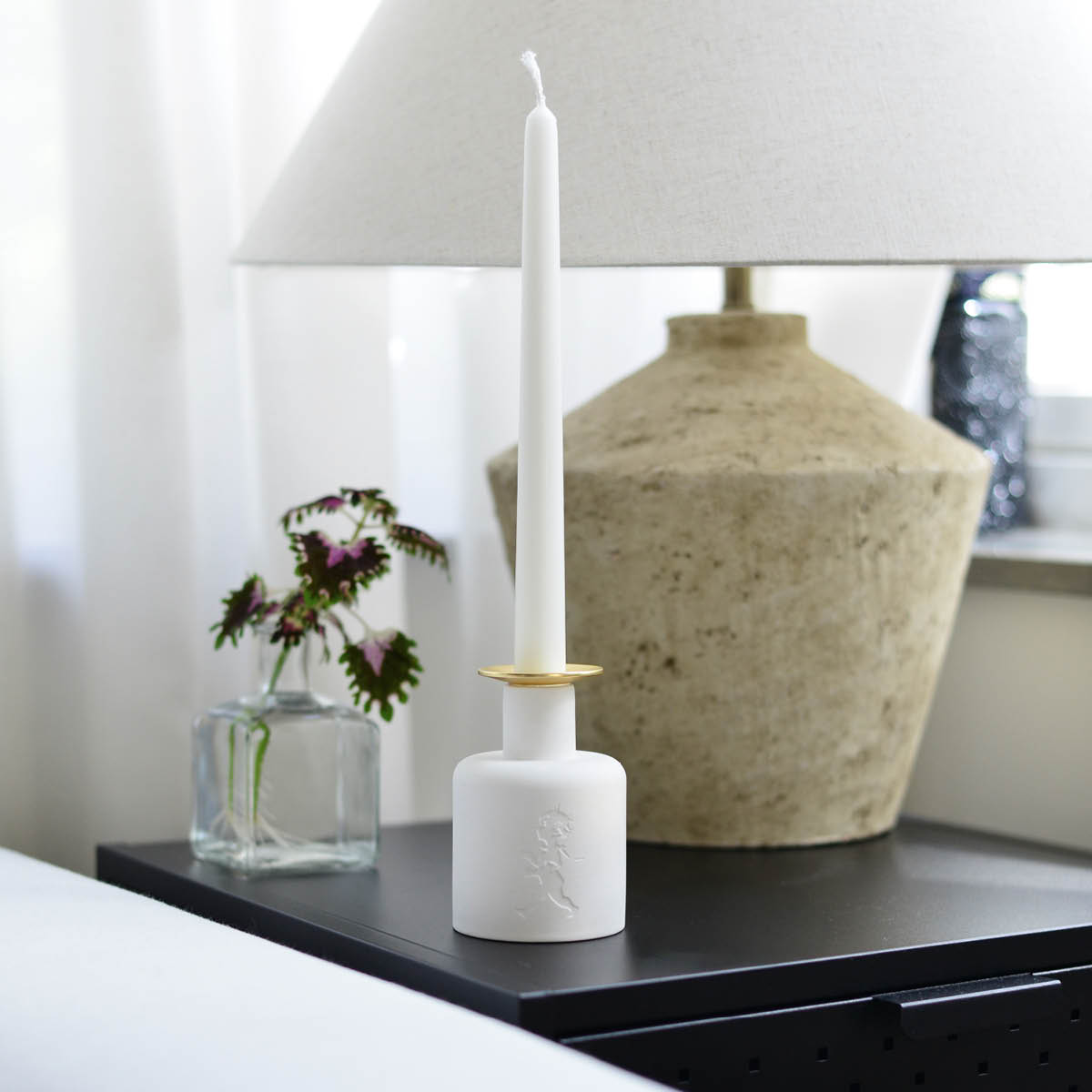 SOLSTICKAN Keramikljusstake 10×7 cm vit