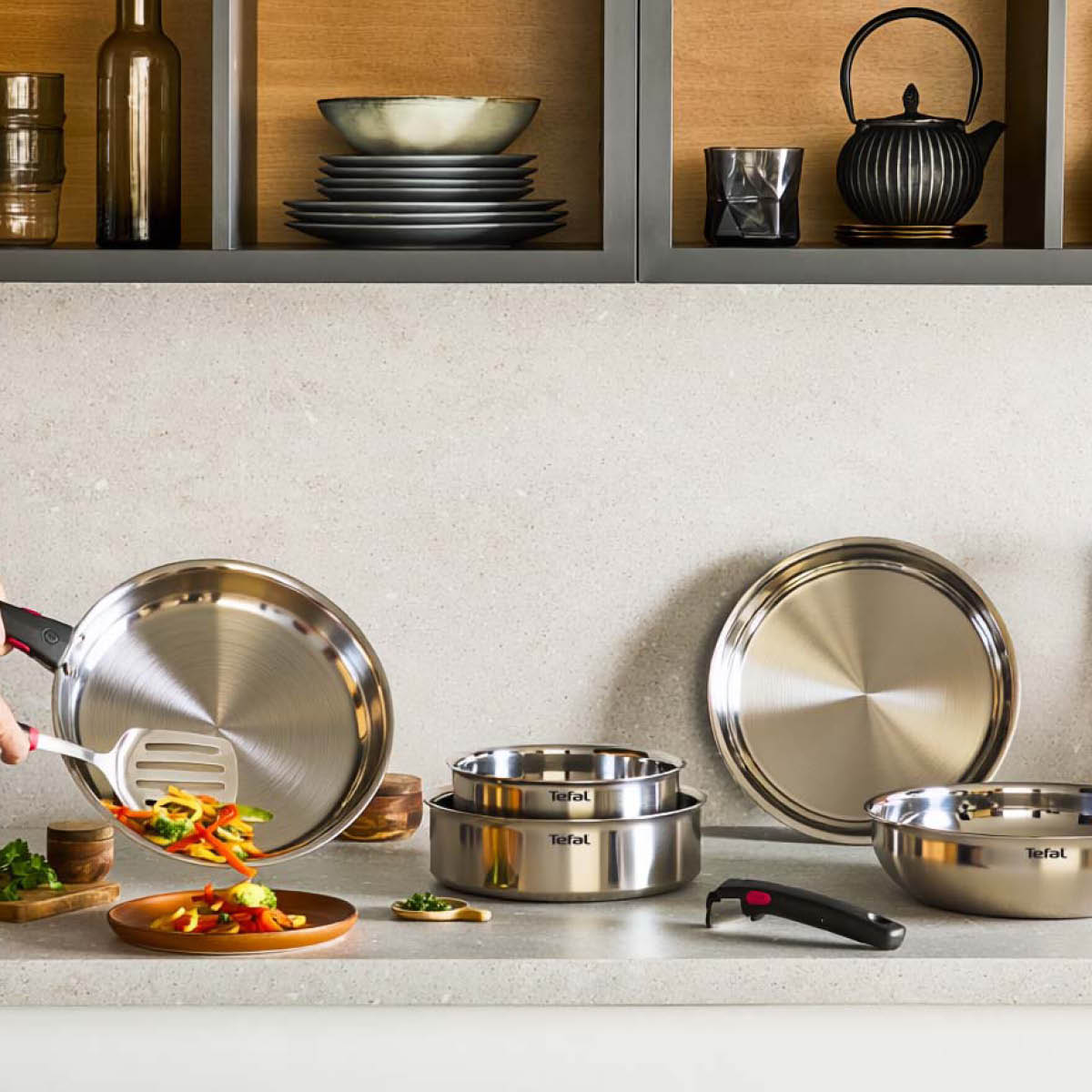 Tefal Ingenio Emotion Brushed stekepannesett 3 deler uten belegg