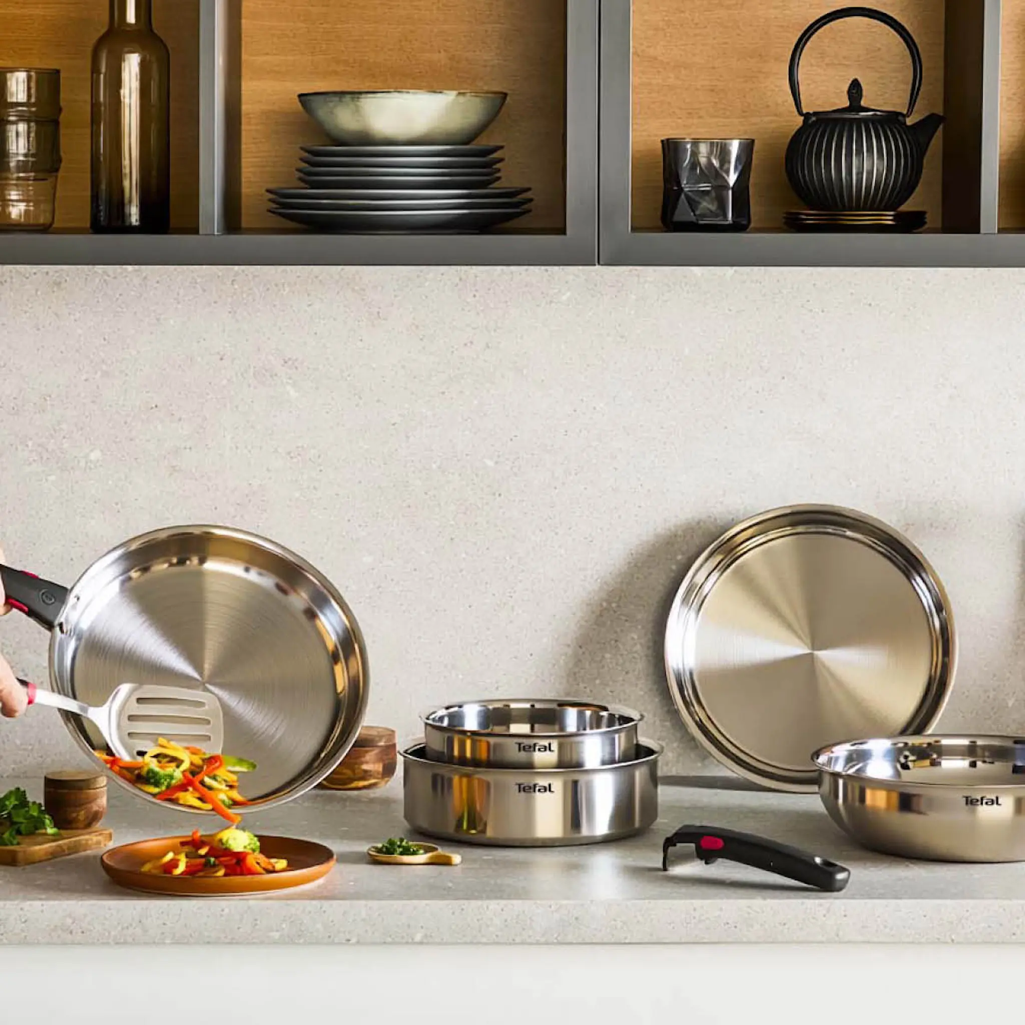 Tefal Ingenio Emotion Brushed stekepannesett 3 deler uten belegg