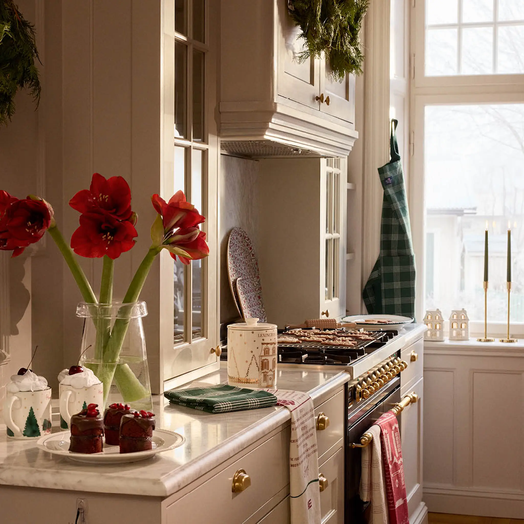 Lexington Förkläde linne/bomull rutigt grön/vit