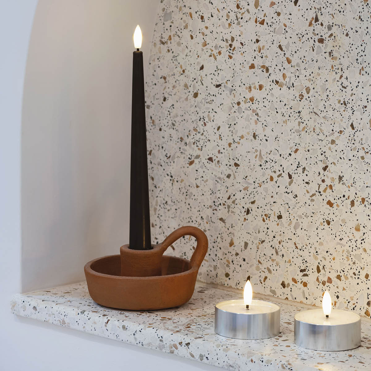 Moods & More Telys LED 6,3x2,5 cm sølv/hvit