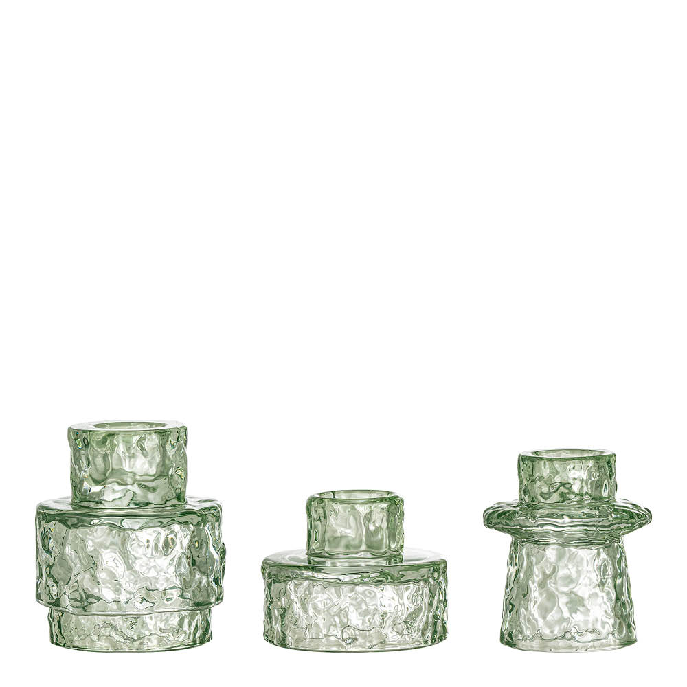 Bloomingville Delphia ljusstake i glas 3 delar grön