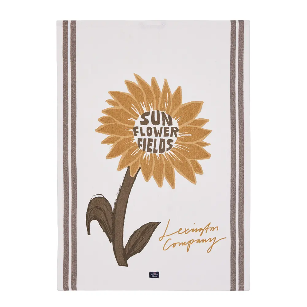 Puuvillainen keittiöpyyhe auringonkukalla 70x50 cm valkoinen/beige