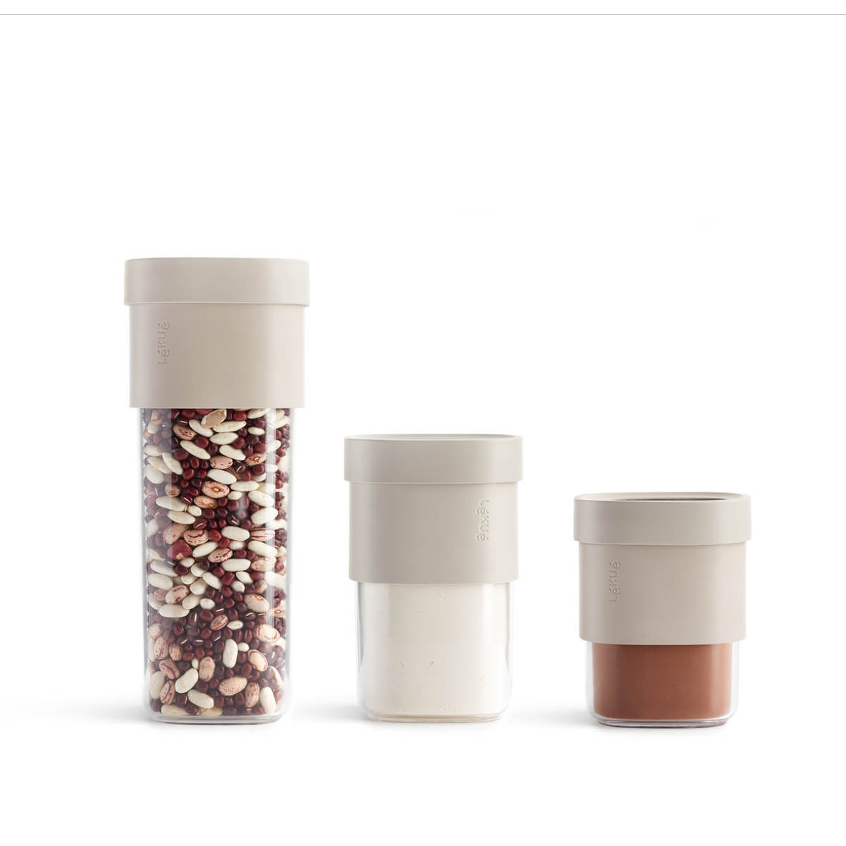 Lékué Flip Storage set förvaringsburk med lock 3 delar + insatser beige