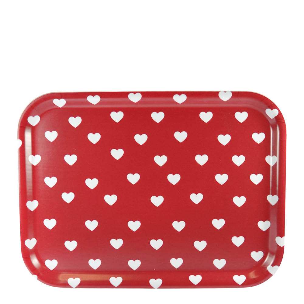 Mellow Design Serveringsbricka 27x20 cm hjärtan röd/vit